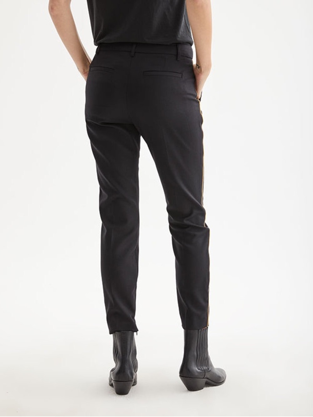 NILI LOTAN Leo Black Wool Tuxedo Trouser Pant Gold Stripe 6 - Picture 4 of 14